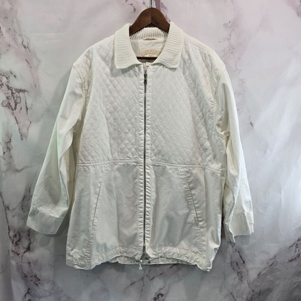 Vintage Shirt Jacket Women 3X White Quilted Knit Collar Shacket Zip 90s Coastal